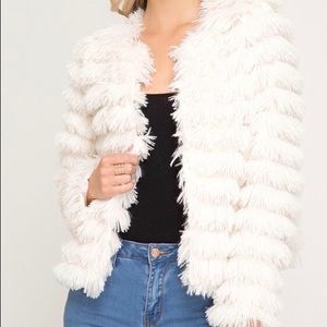 NWT Cream Faux Fur Jacket